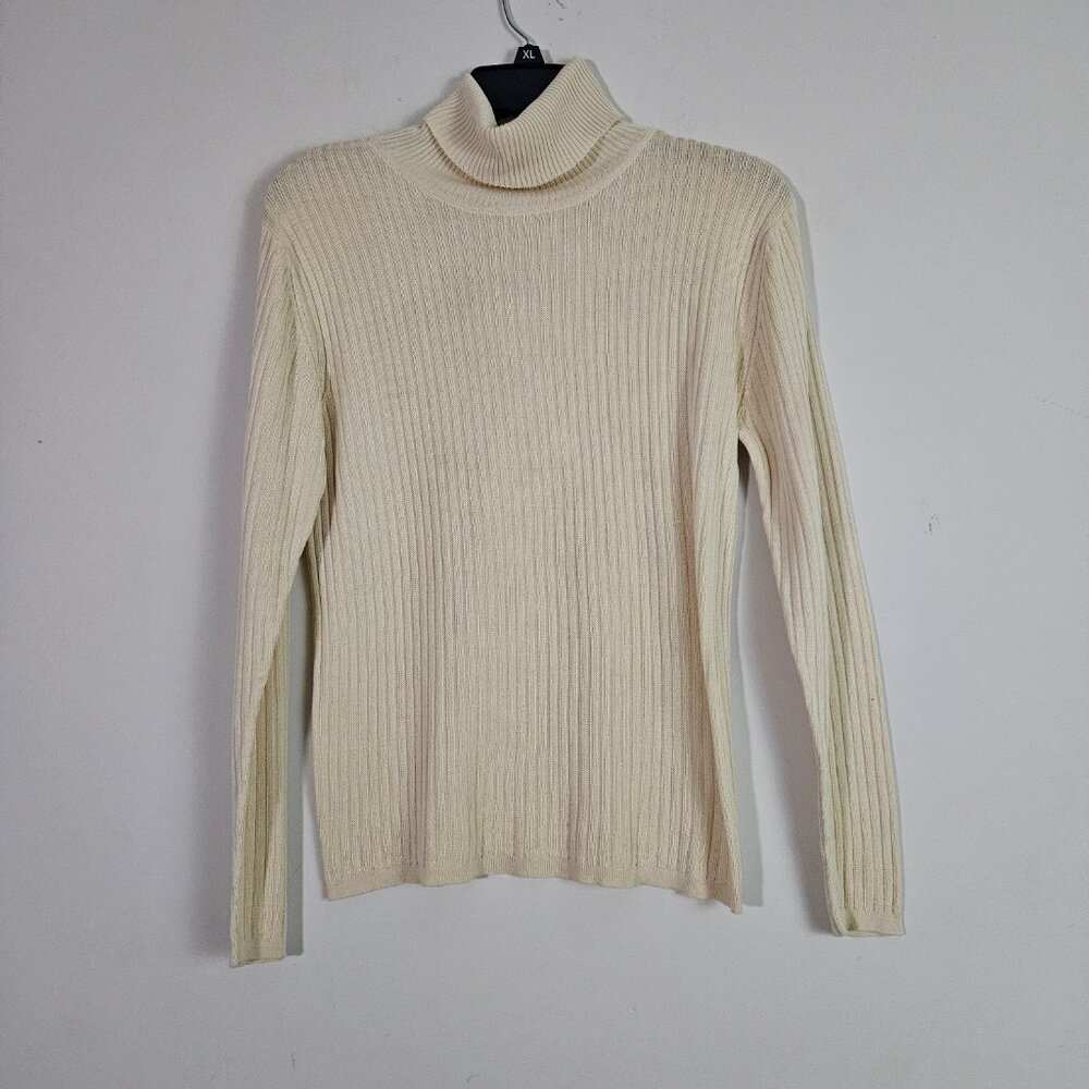 Valerie Stevens Silk Turtleneck Sweater Medium Cream Capsule Wardrobe Classic